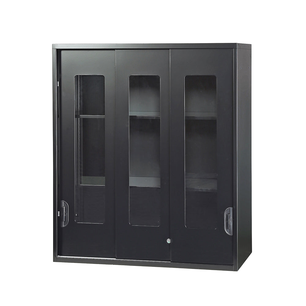 上置き用書庫 3枚ガラス引違い収納庫