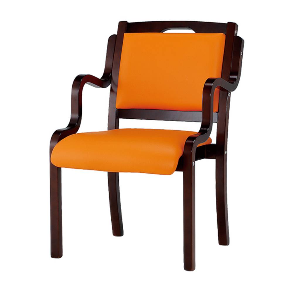 オレンジ 手掛け付き 車椅子対応 木製椅子