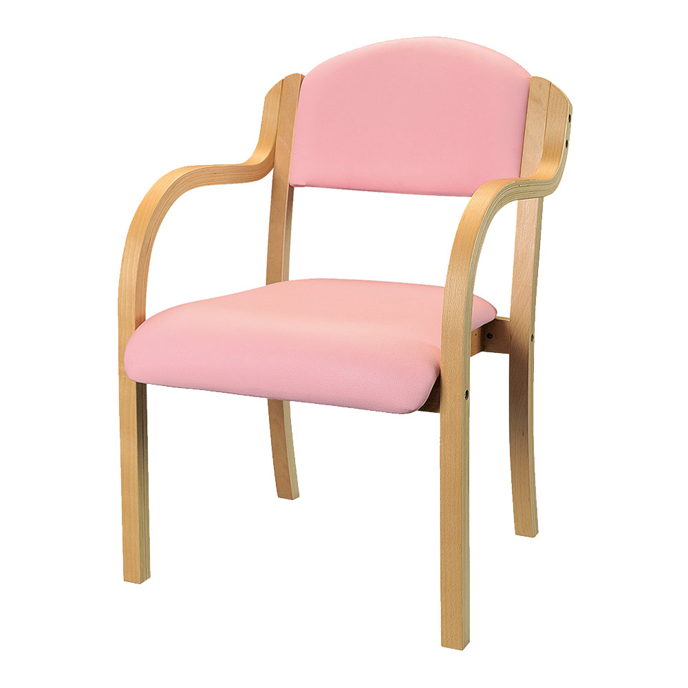 可愛いピンクソフトレザー 病院椅子 介護チェア 木製フレーム