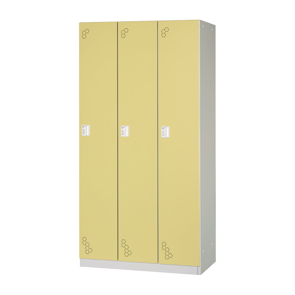 鍵付き 薄黄 3列タイプロッカー