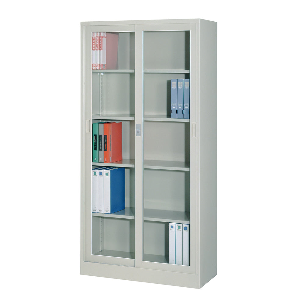 ガラス引違い書庫 可動式棚板付 オフィス収納庫