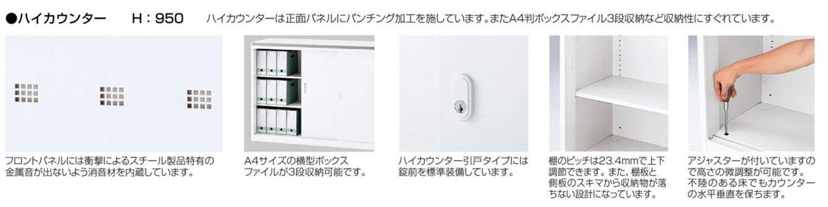 ハイカウンター Uタイプ 鍵付き オフィス・店舗向け収納型カウンター 引違い扉【SK-NSH-UW】