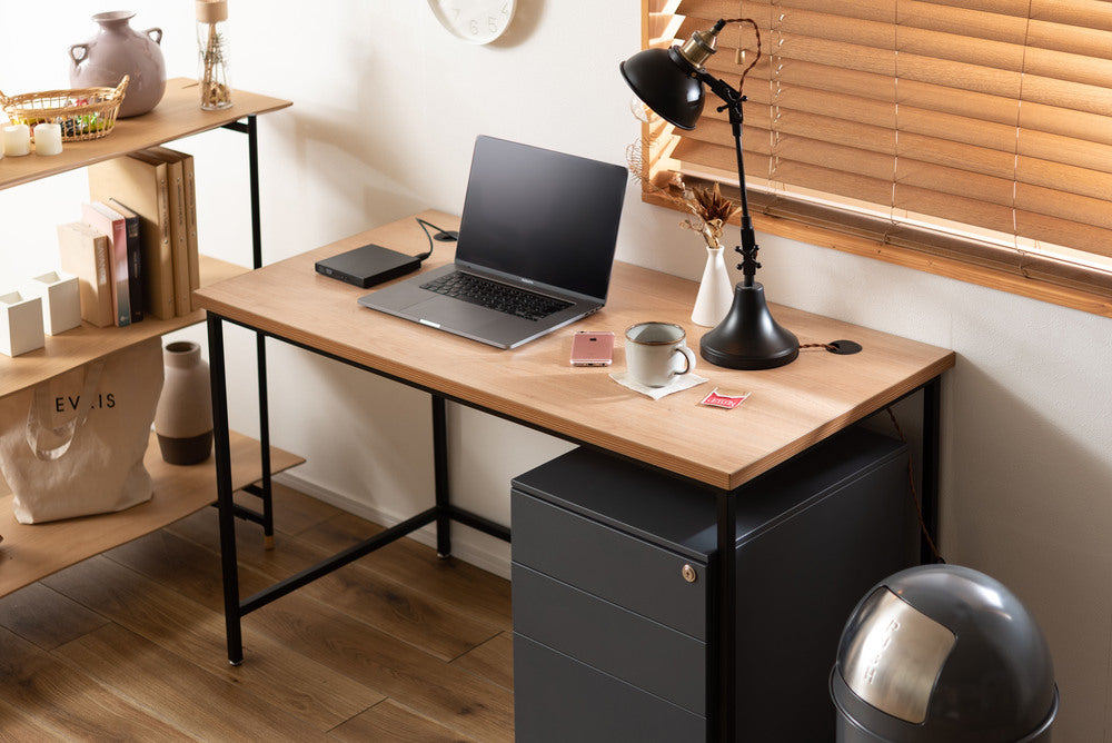 アジャスター付 PCデスク オフィスデスク W120 D60 ワゴンデスク ナチュラル デスク【az-ooff】