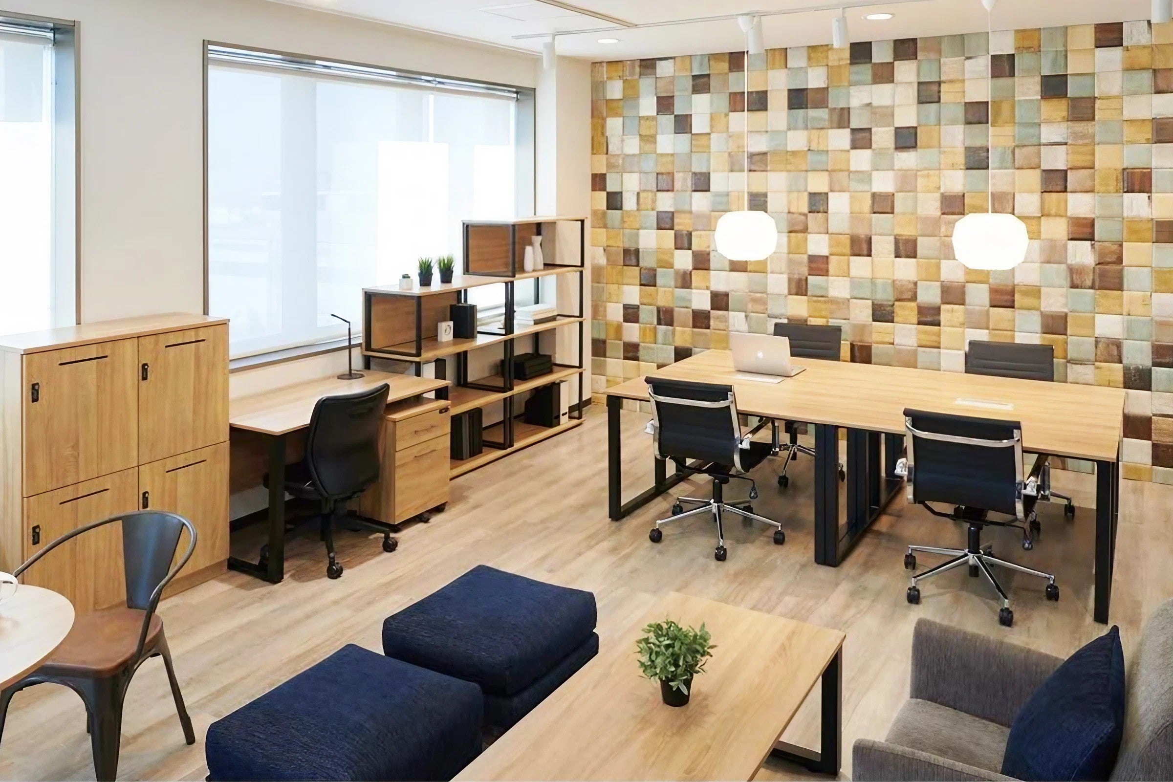 配線穴付き 木目調 オフィスデスク