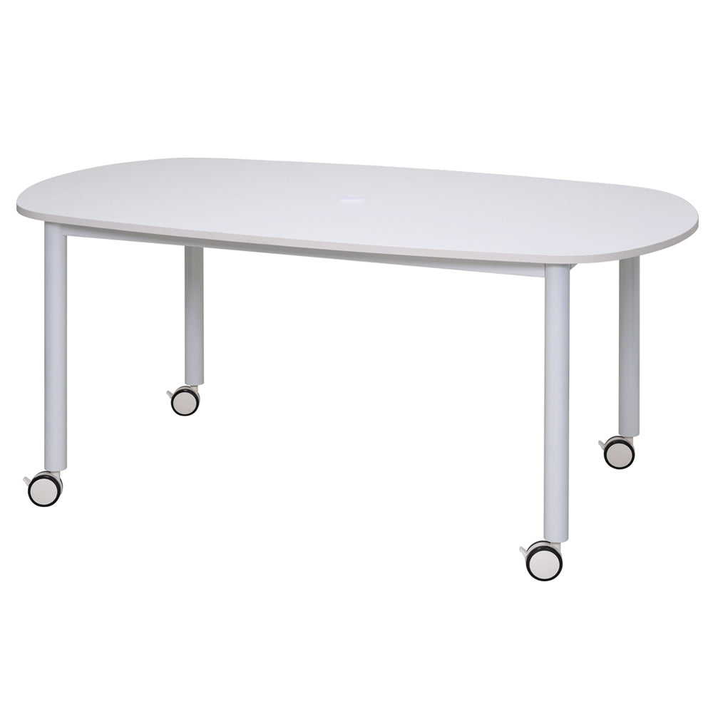 ホワイト キャスターテーブル オーバル