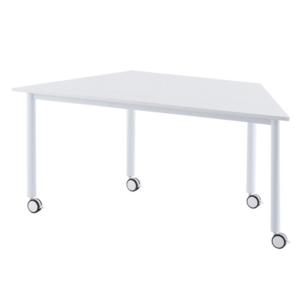 ホワイト 台形テーブル キャスター付き
