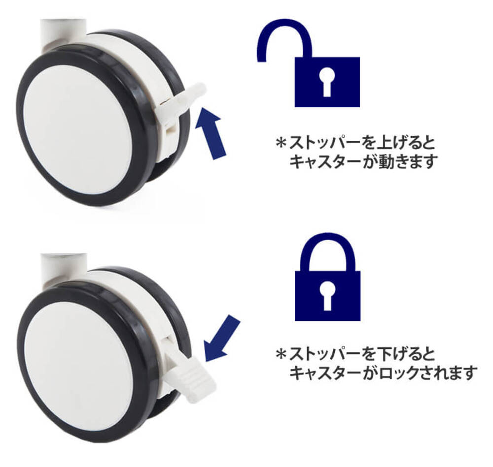 ストッパー付き キャスターの動きとロック 4個