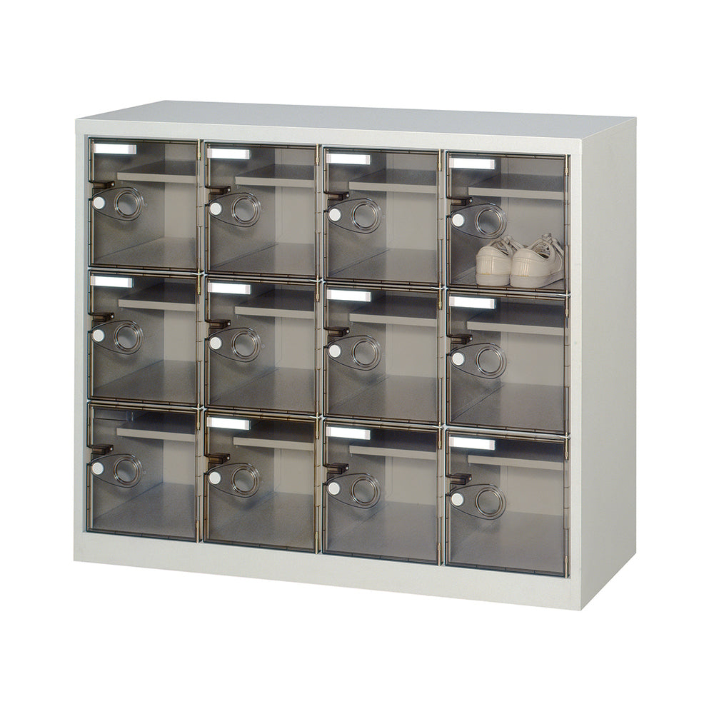 12人用シューズロッカー 透明扉 中棚付き