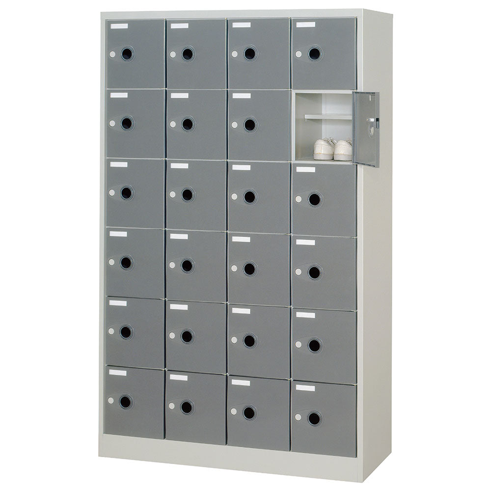 扉付きシューズロッカー 24人用 中棚付き
