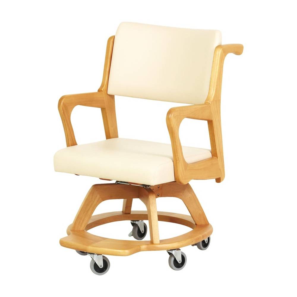 回転ロック 立ち上がり補助 木製チェア