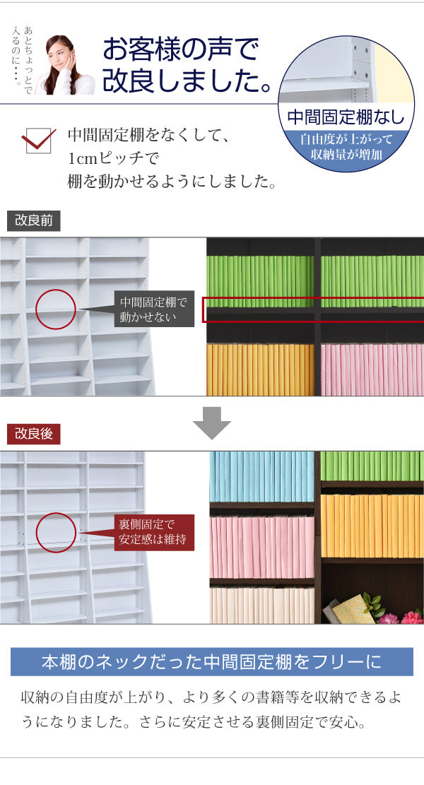 スリムなのに収納力が高い中間固定棚なし本棚