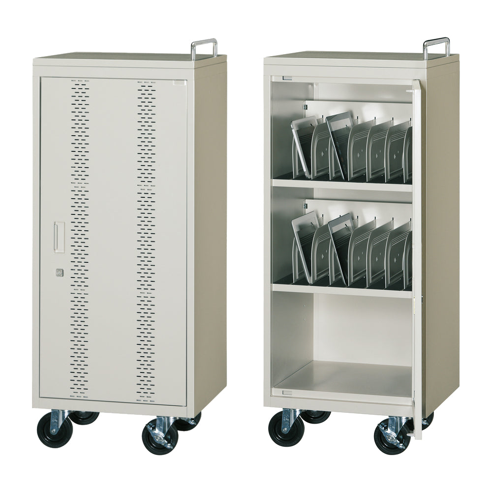 タブレット保管 ストッパー付大型キャスター スチール天板