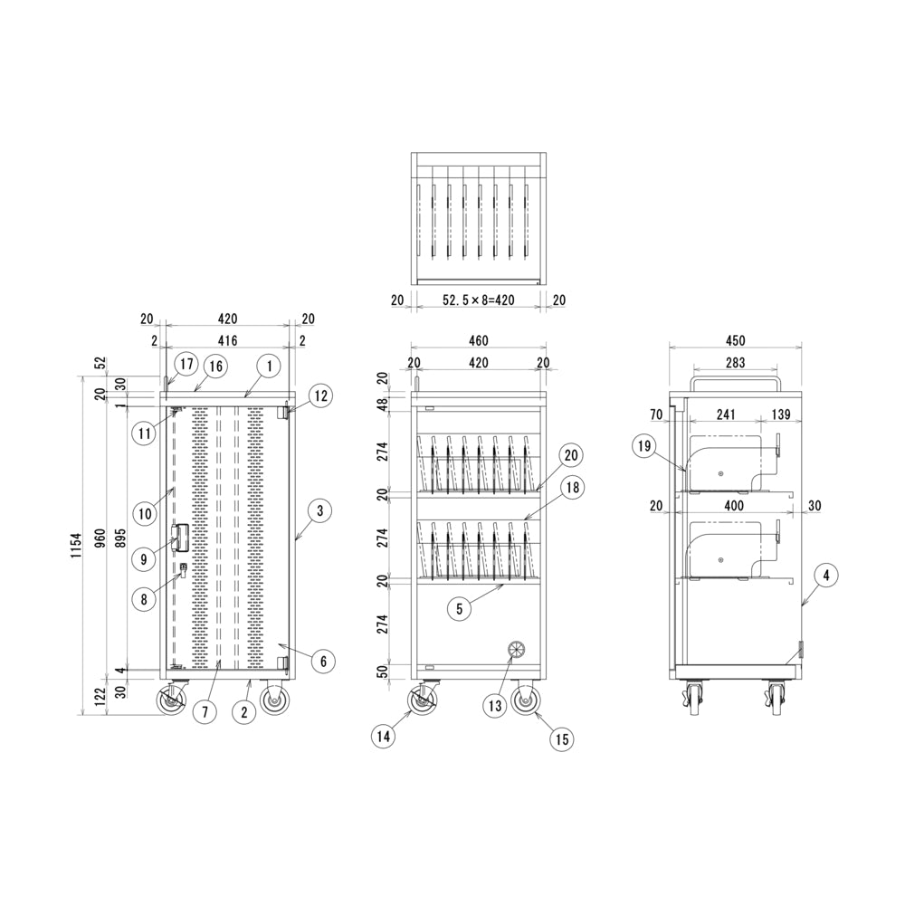 サイズ W450 1列2段 PC保管庫