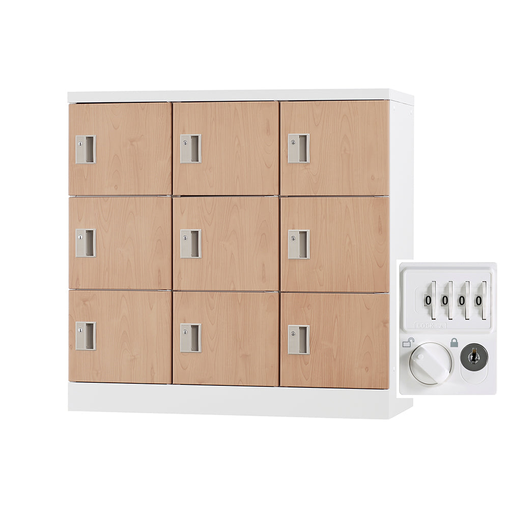 多目的用ロッカー ロータイプスチールロッカー 収納 完成品 9人用ロッカー 横型 3列3段 W900×D380×H880mm ホワイトグレー【オフィス家具市場】【日本製】【HLK-GL09】