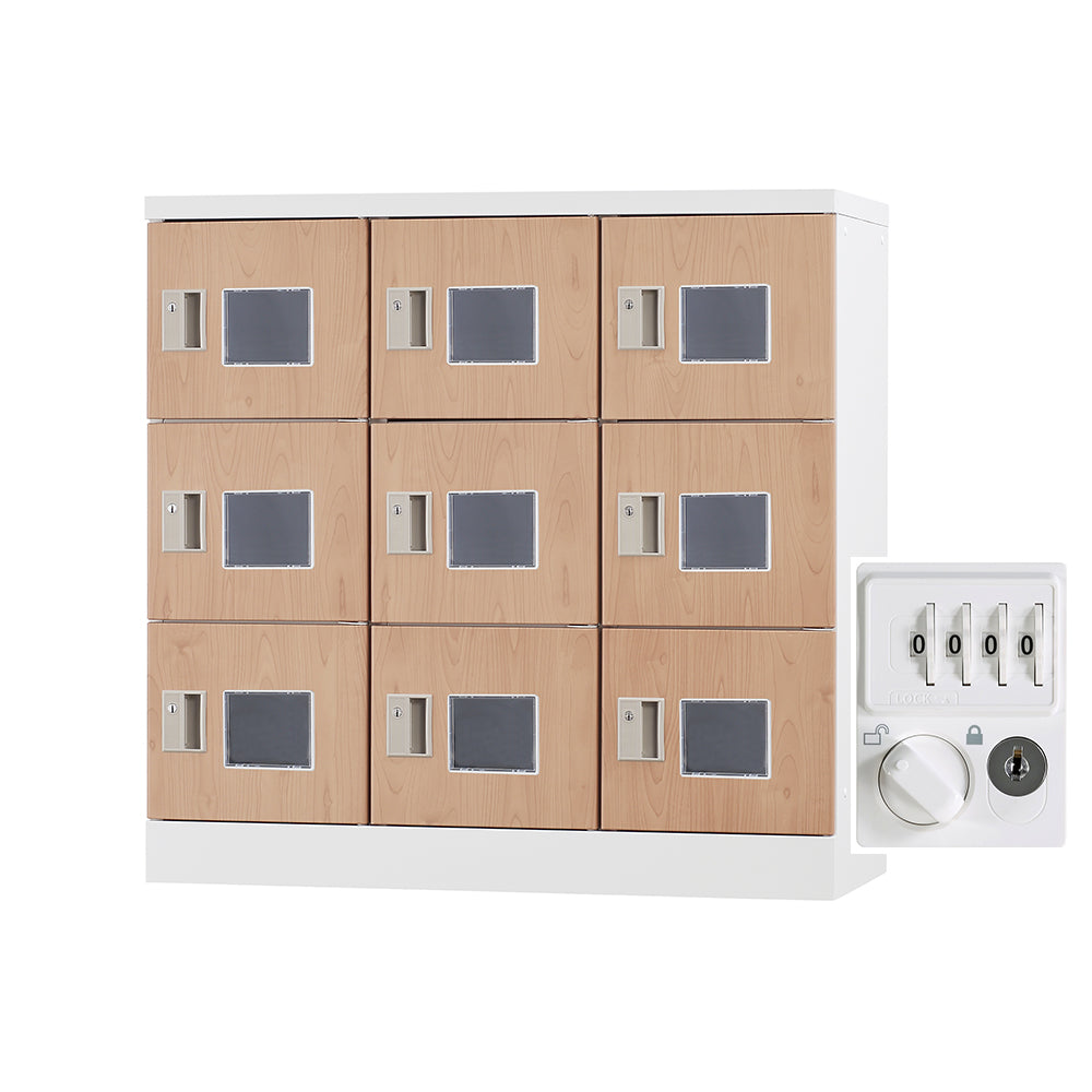 多目的用ロッカー ロータイプスチールロッカー 収納 完成品 9人用ロッカー 横型 3列3段 W900×D380×H880mm ホワイトグレー【オフィス家具市場】【日本製】【HLK-GL09】