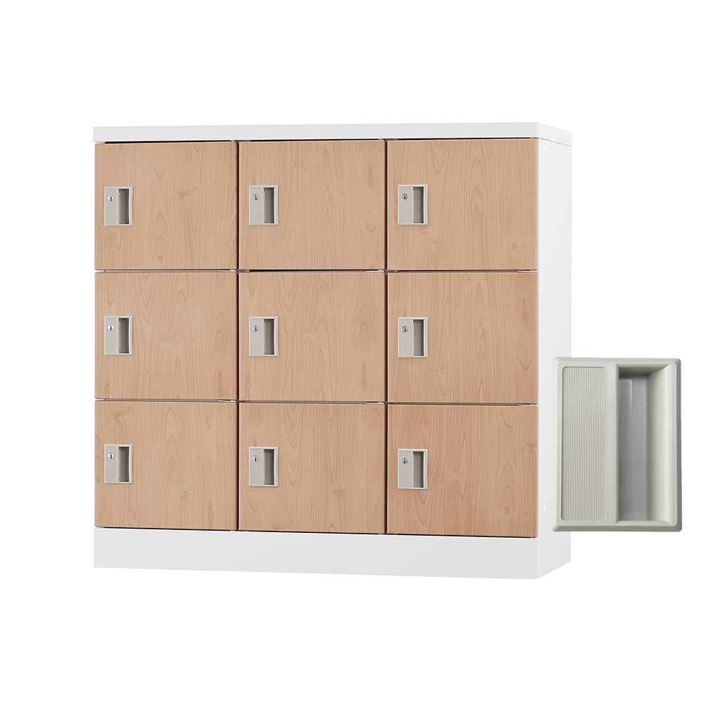 多目的用ロッカー ロータイプスチールロッカー 収納 完成品 9人用ロッカー 横型 3列3段 W900×D380×H880mm ホワイトグレー【オフィス家具市場】【日本製】【HLK-GL09】