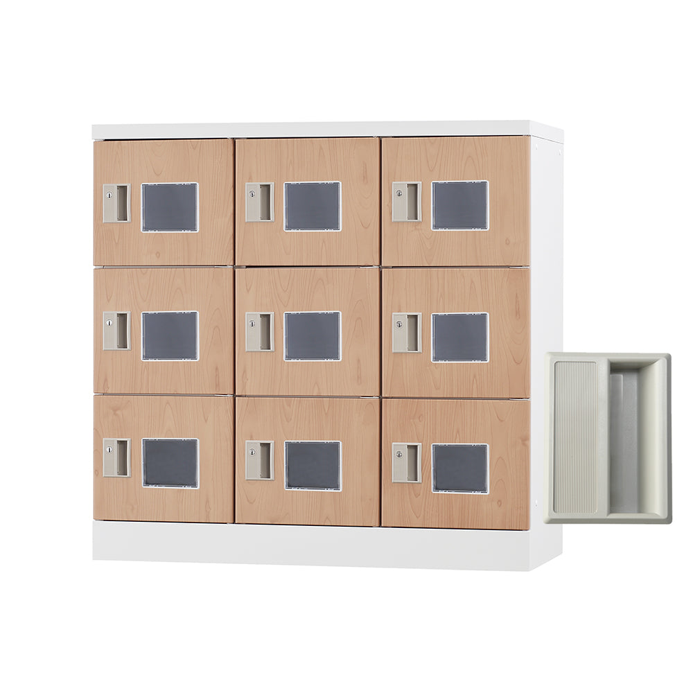 多目的用ロッカー ロータイプスチールロッカー 収納 完成品 9人用ロッカー 横型 3列3段 W900×D380×H880mm ホワイトグレー【オフィス家具市場】【日本製】【HLK-GL09】