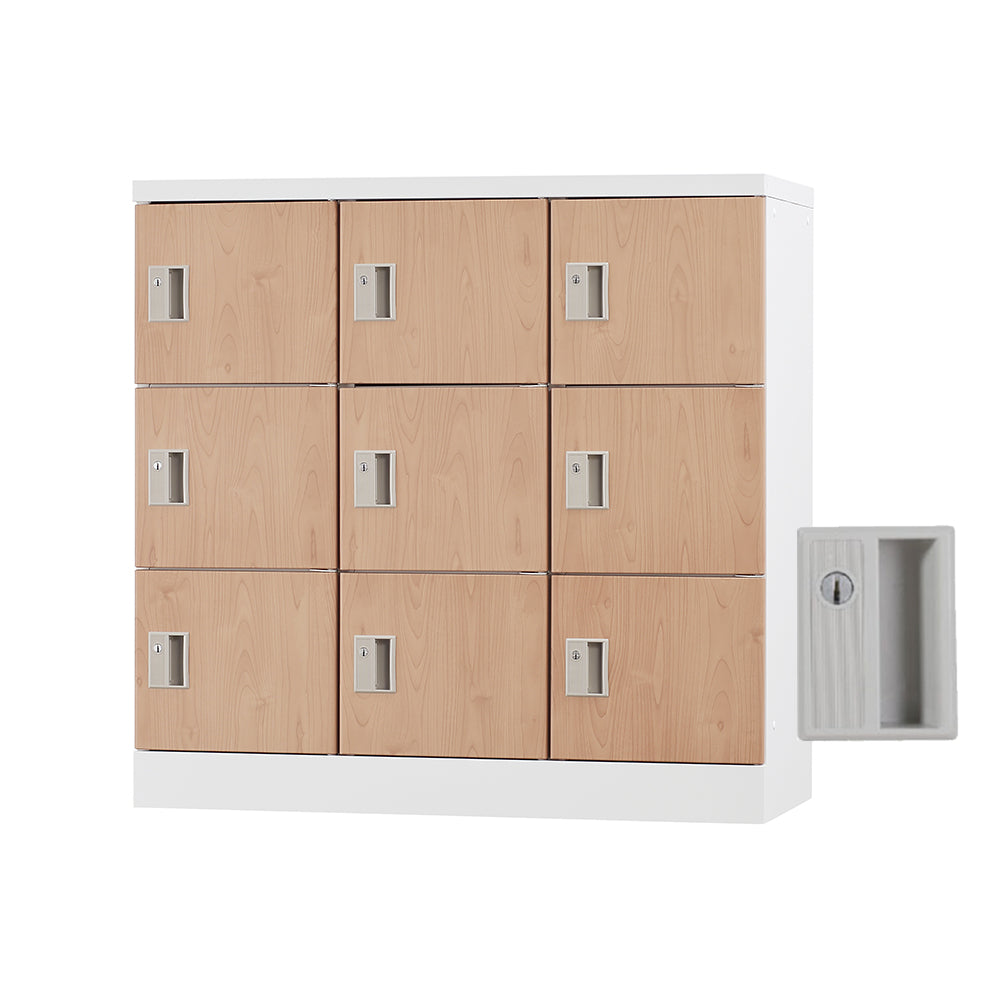 多目的用ロッカー ロータイプスチールロッカー 収納 完成品 9人用ロッカー 横型 3列3段 W900×D380×H880mm ホワイトグレー【オフィス家具市場】【日本製】【HLK-GL09】