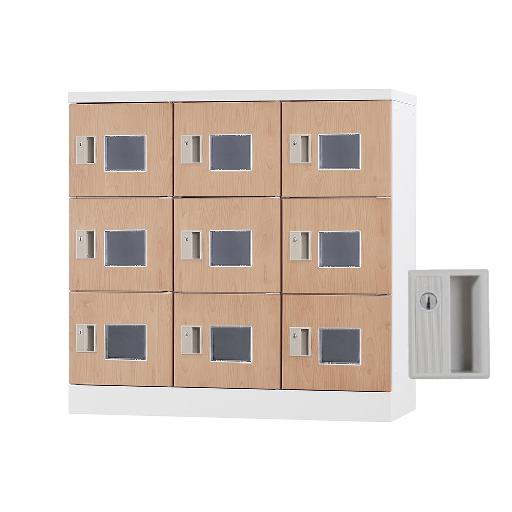 多目的用ロッカー ロータイプスチールロッカー 収納 完成品 9人用ロッカー 横型 3列3段 W900×D380×H880mm ホワイトグレー【オフィス家具市場】【日本製】【HLK-GL09】