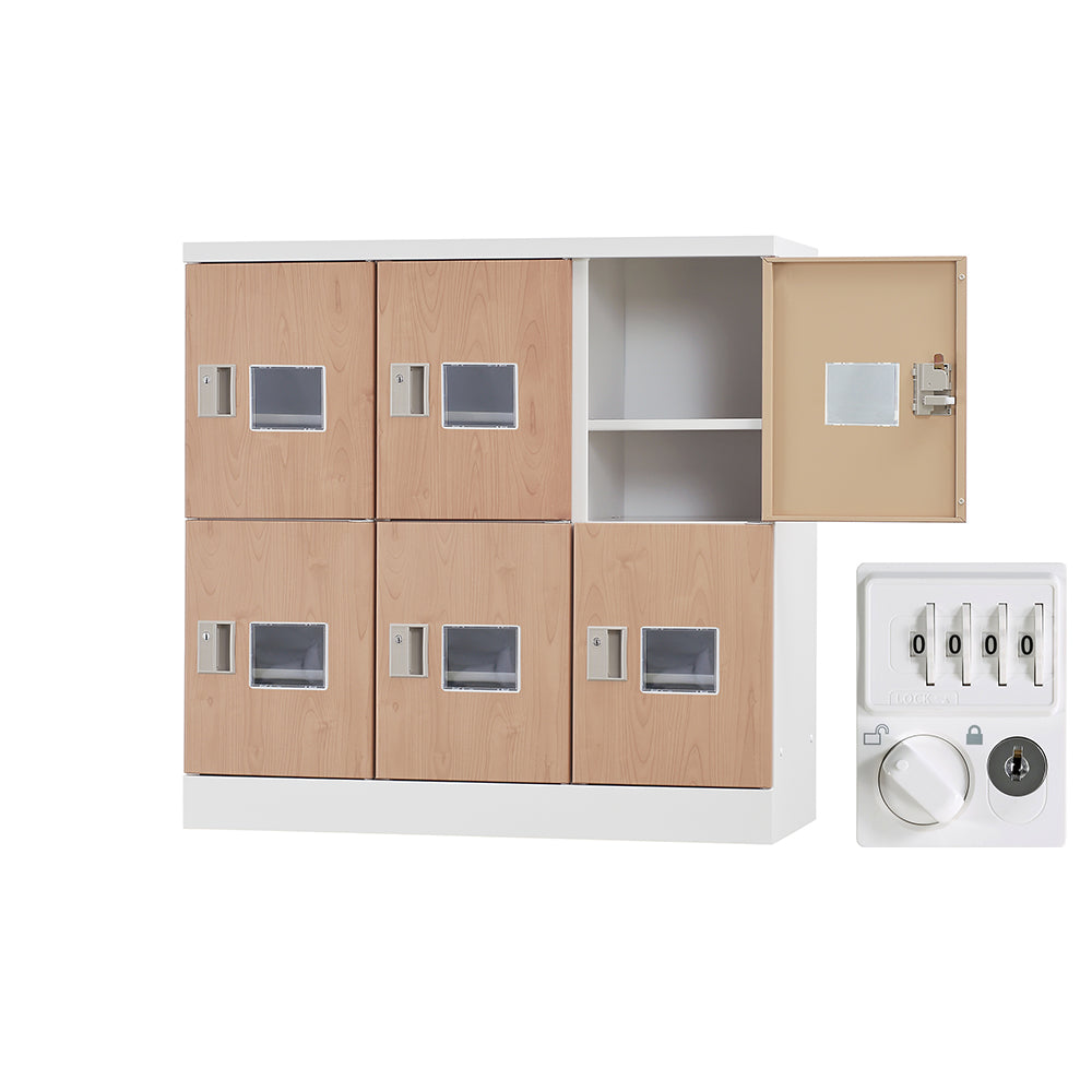 多目的ロッカー ロータイプ 収納 完成品 窓付き扉 6人用ロッカー アクリル窓 横型 3列2段 W900×H880mm【オフィス家具市場】【日本製】【受注生産品】【HLK-GL06NSW】