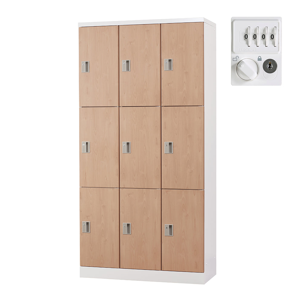 多目的用 ロッカー ハイタイプ スチール 収納 完成品 9人用ロッカー 縦型 3列3段 W900×H1790 ホワイトグレー 【オフィス家具市場】【日本製】【HLK-GH09T】