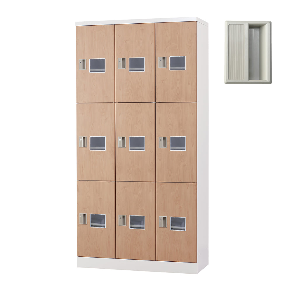 多目的用 ロッカー ハイタイプ スチール 収納 完成品 9人用ロッカー アクリル窓 縦型 3列3段 W900×H1790【オフィス家具市場】【日本製】【受注生産品】【HLK-GH09TW】