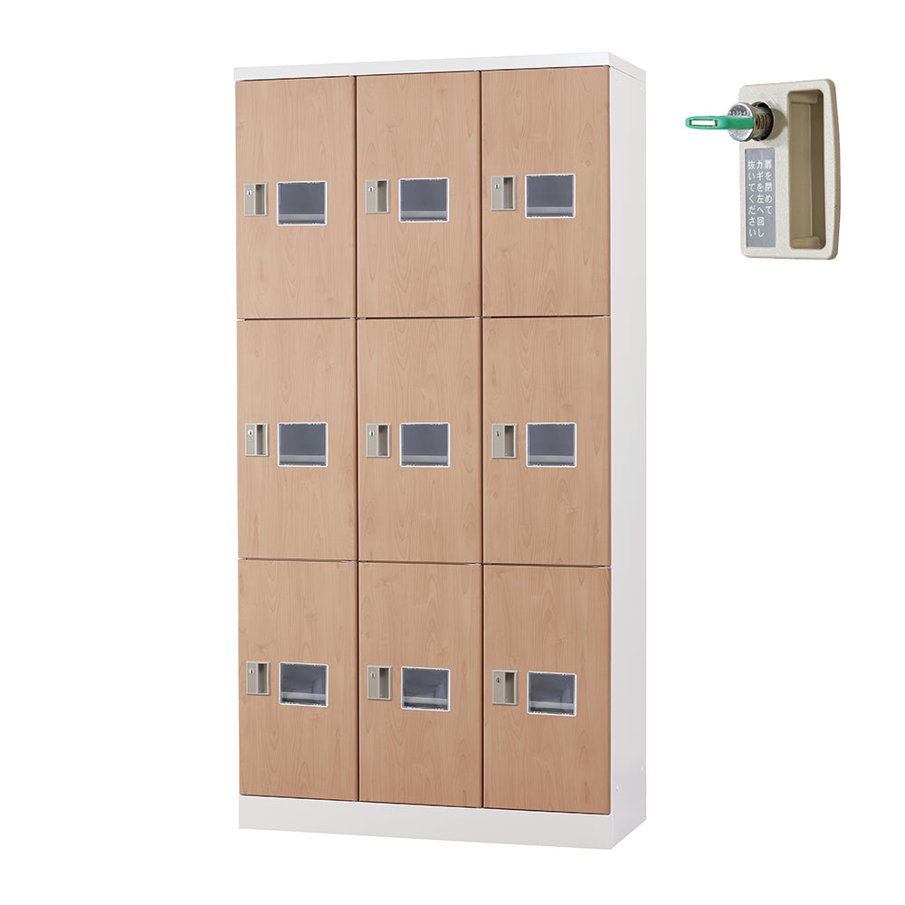 多目的用 ロッカー ハイタイプ スチール 収納 完成品 9人用ロッカー アクリル窓 縦型 3列3段 W900×H1790【オフィス家具市場】【日本製】【受注生産品】【HLK-GH09TW】