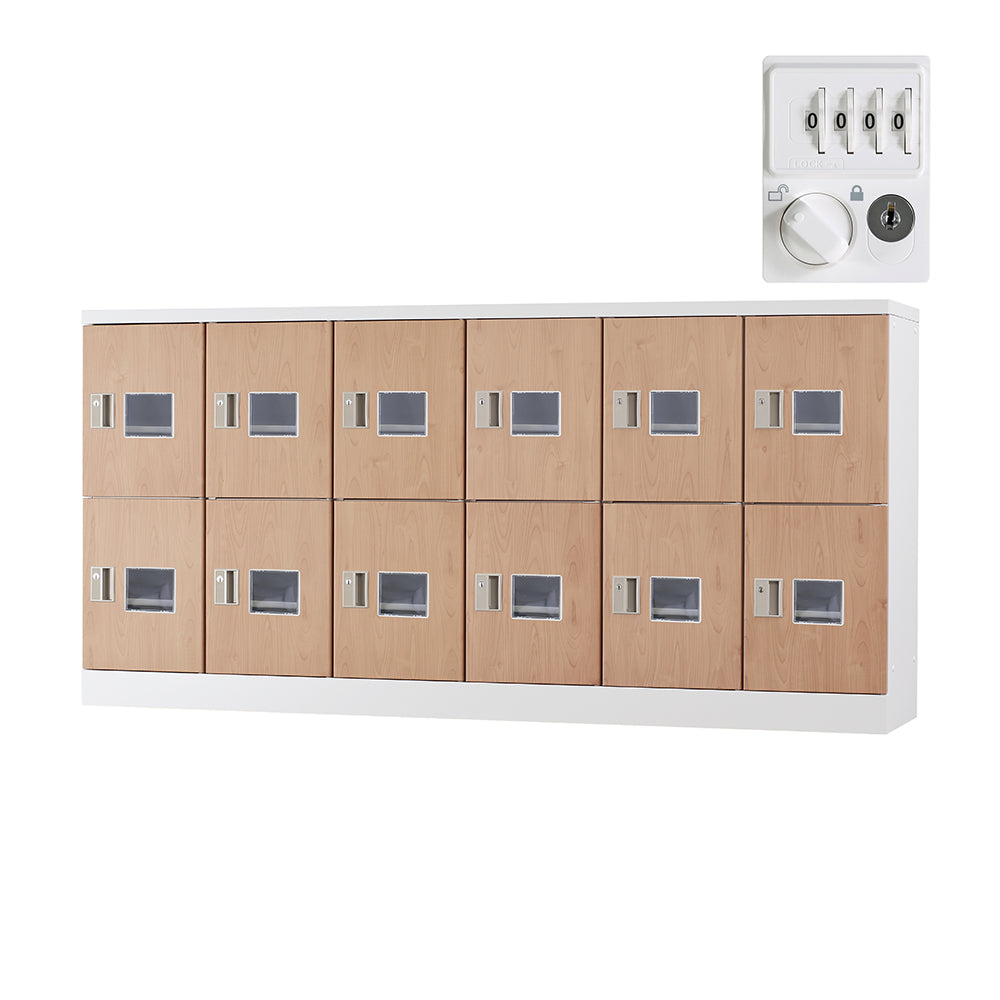 多目的用ロッカー ロータイプスチールロッカー 収納 完成品 12人用ロッカー アクリル窓 横型 6列2段 W1800×H880mm 【オフィス家具市場】【日本製】【受注生産品】【HLK-GL12YW】