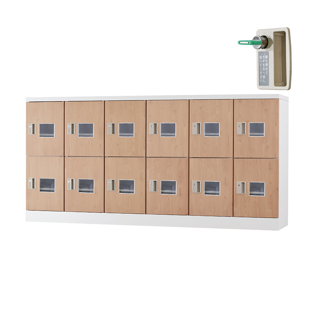 多目的用ロッカー ロータイプスチールロッカー 収納 完成品 12人用ロッカー アクリル窓 横型 6列2段 W1800×H880mm 【オフィス家具市場】【日本製】【受注生産品】【HLK-GL12YW】