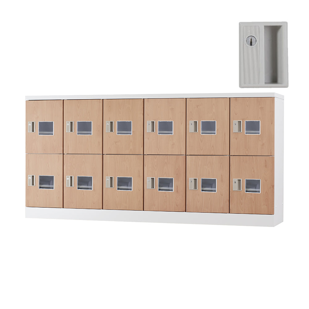 多目的用ロッカー ロータイプスチールロッカー 収納 完成品 12人用ロッカー アクリル窓 横型 6列2段 W1800×H880mm 【オフィス家具市場】【日本製】【受注生産品】【HLK-GL12YW】