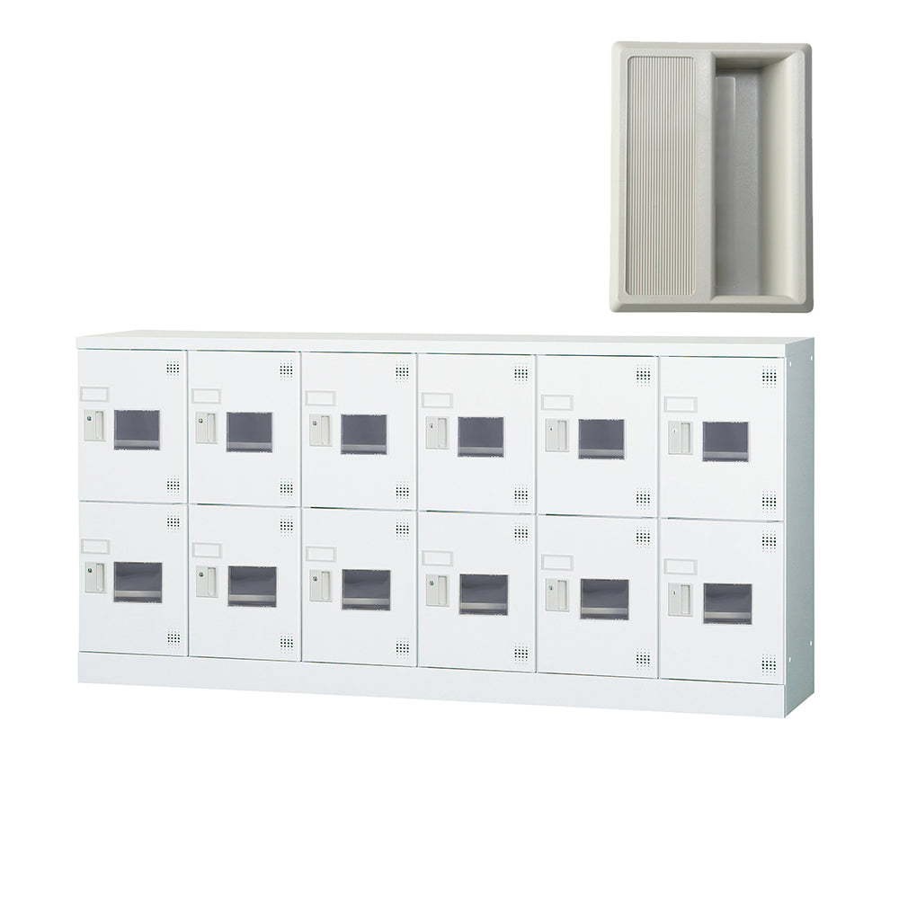 多目的用ロッカー ロータイプスチールロッカー 収納 完成品 12人用ロッカー アクリル窓 横型 6列2段 W1800×H880mm 【オフィス家具市場】【日本製】【受注生産品】【HLK-GL12YW】