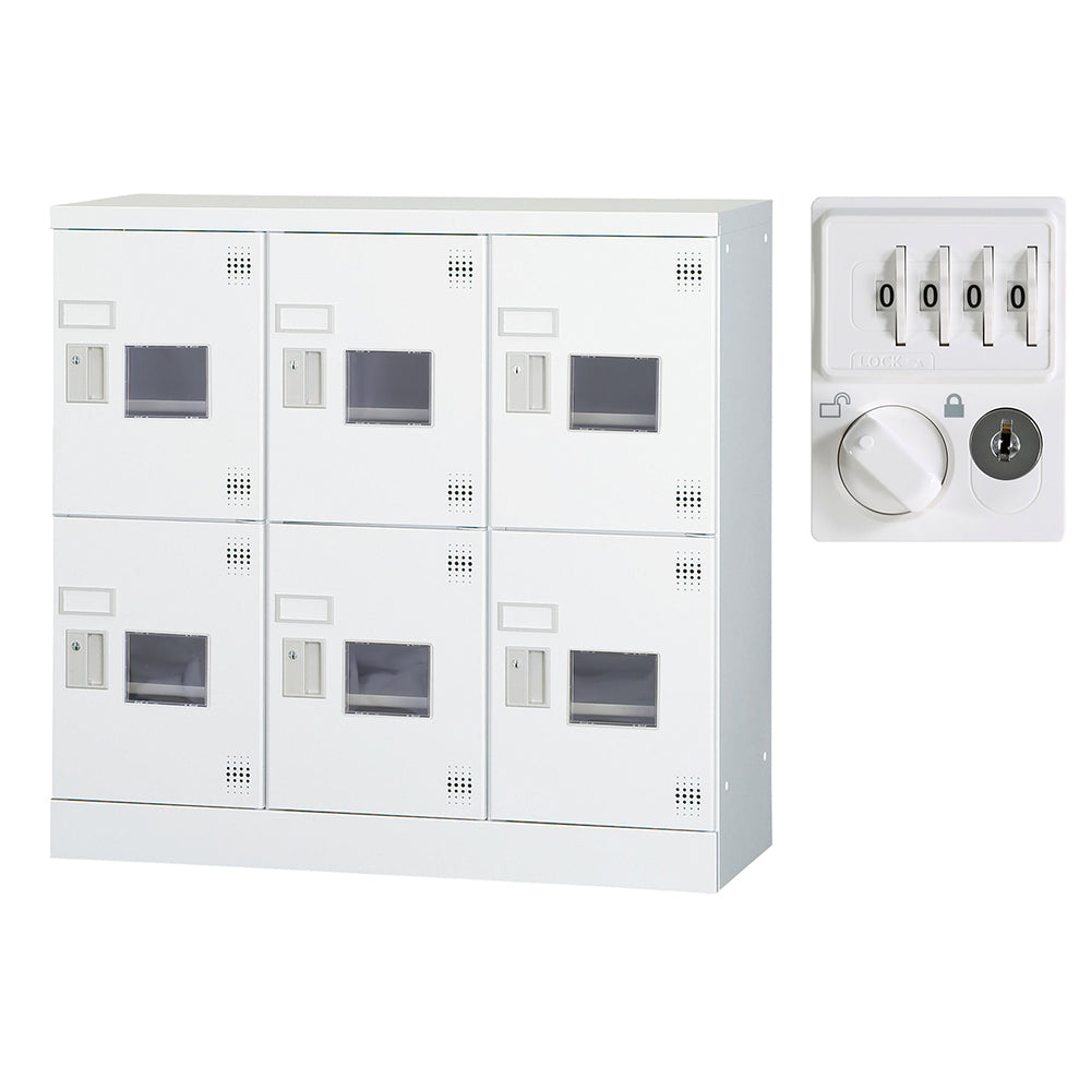 多目的ロッカー ロータイプ 収納 完成品 窓付き扉 6人用ロッカー アクリル窓 横型 3列2段 W900×H880mm【オフィス家具市場】【日本製】【受注生産品】【HLK-GL06NSW】