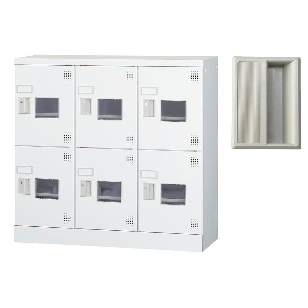 多目的ロッカー ロータイプ 収納 完成品 窓付き扉 6人用ロッカー アクリル窓 横型 3列2段 W900×H880mm【オフィス家具市場】【日本製】【受注生産品】【HLK-GL06NSW】