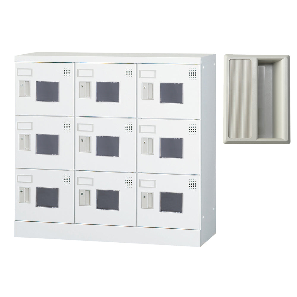 多目的用ロッカー ロータイプスチールロッカー 収納 完成品 9人用ロッカー 横型 3列3段 W900×D380×H880mm ホワイトグレー【オフィス家具市場】【日本製】【HLK-GL09】