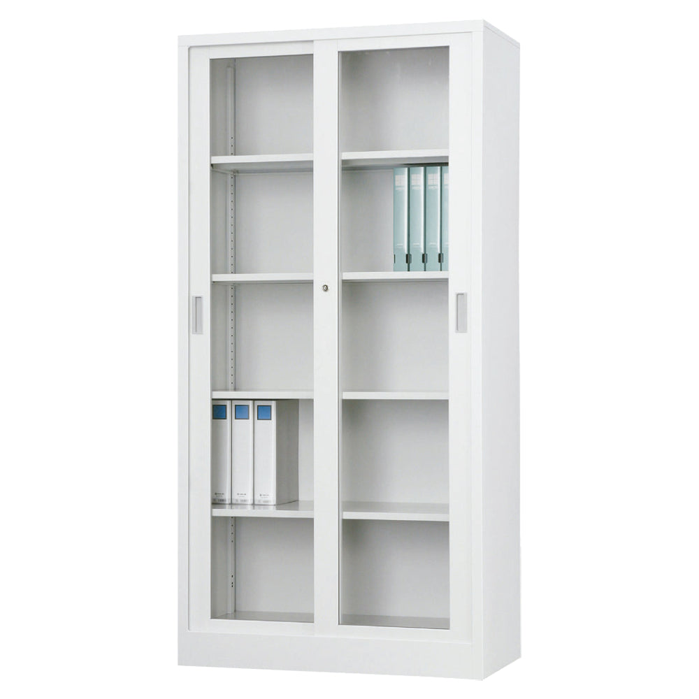 深型 ガラス引き違い書庫 ホワイトグレー H1790