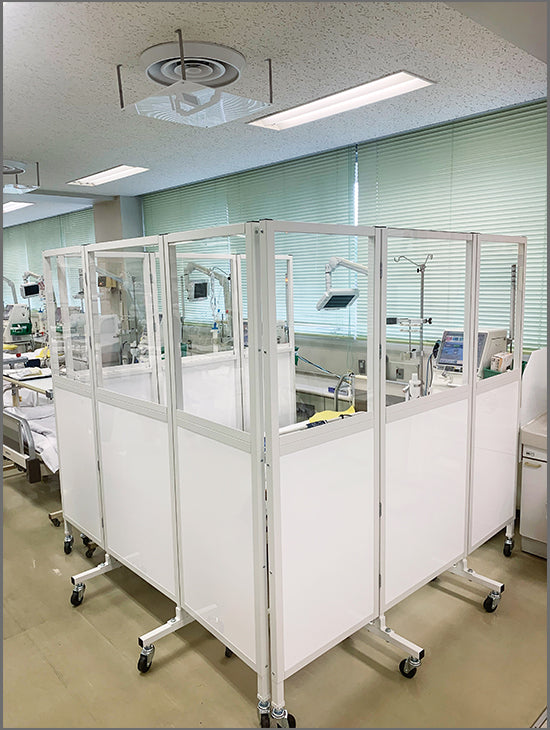 飛沫ガード 衝立 パーテーション パネル Mタイプ 3連式 アクリル透明 キャスター脚【HSG-3M】