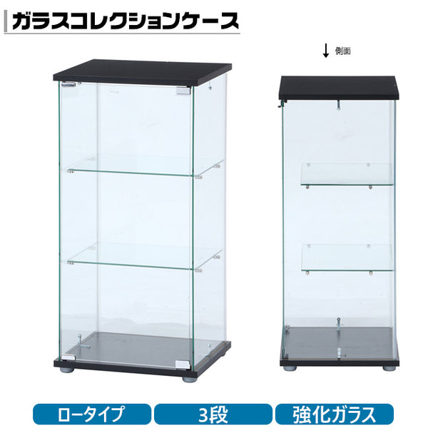 ガラスコレクションケース クリア 3段 前面ガラス 柱のないデザイン ディスプレイケース【FB98881】