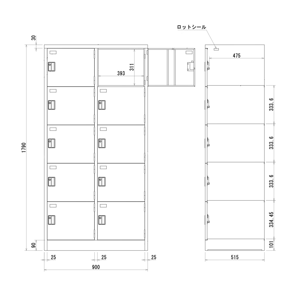 2列5段　商品サイズ　オフィスロッカー