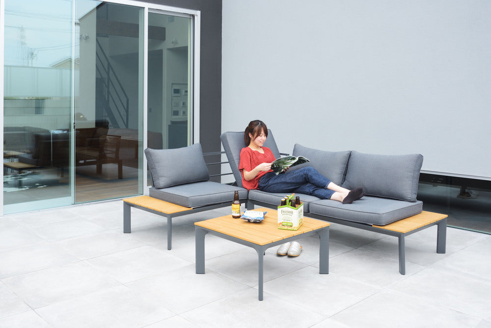 ガーデンソファ 木目調 テーブル ソファセット 屋外 リクライニング