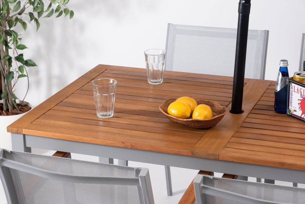 ダイニングテーブル 天然木 アジャスター付き パラソル 4人用 テーブル