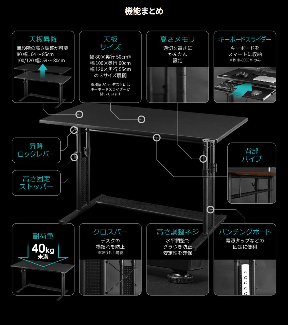 バウヒュッテ PCデスク 天板昇降式 PCデスク ワークデスク ハイ