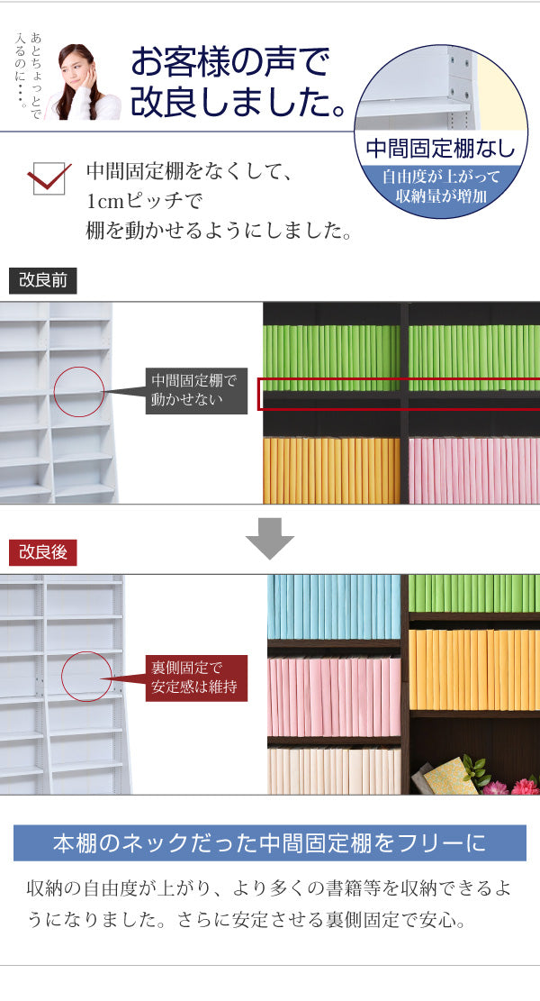 漫画や小説をまとめて収納できる中間固定棚なし本棚