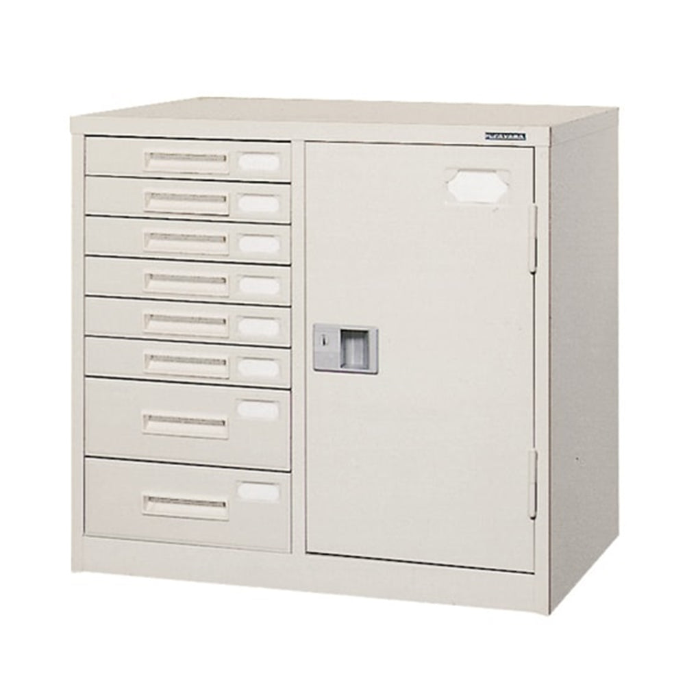 コンビ書庫 鍵付き 棚板付 書類収納 引き出し8段