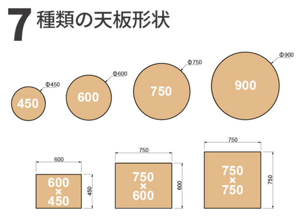 天板形状　丸型　角型　テーブル