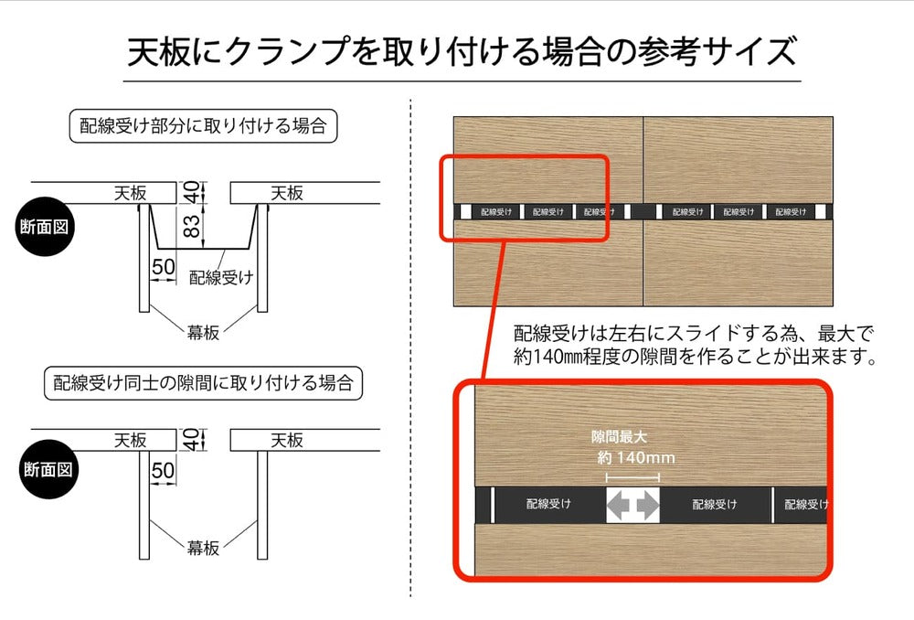 配線受け詳細寸法　クランプを取り付け