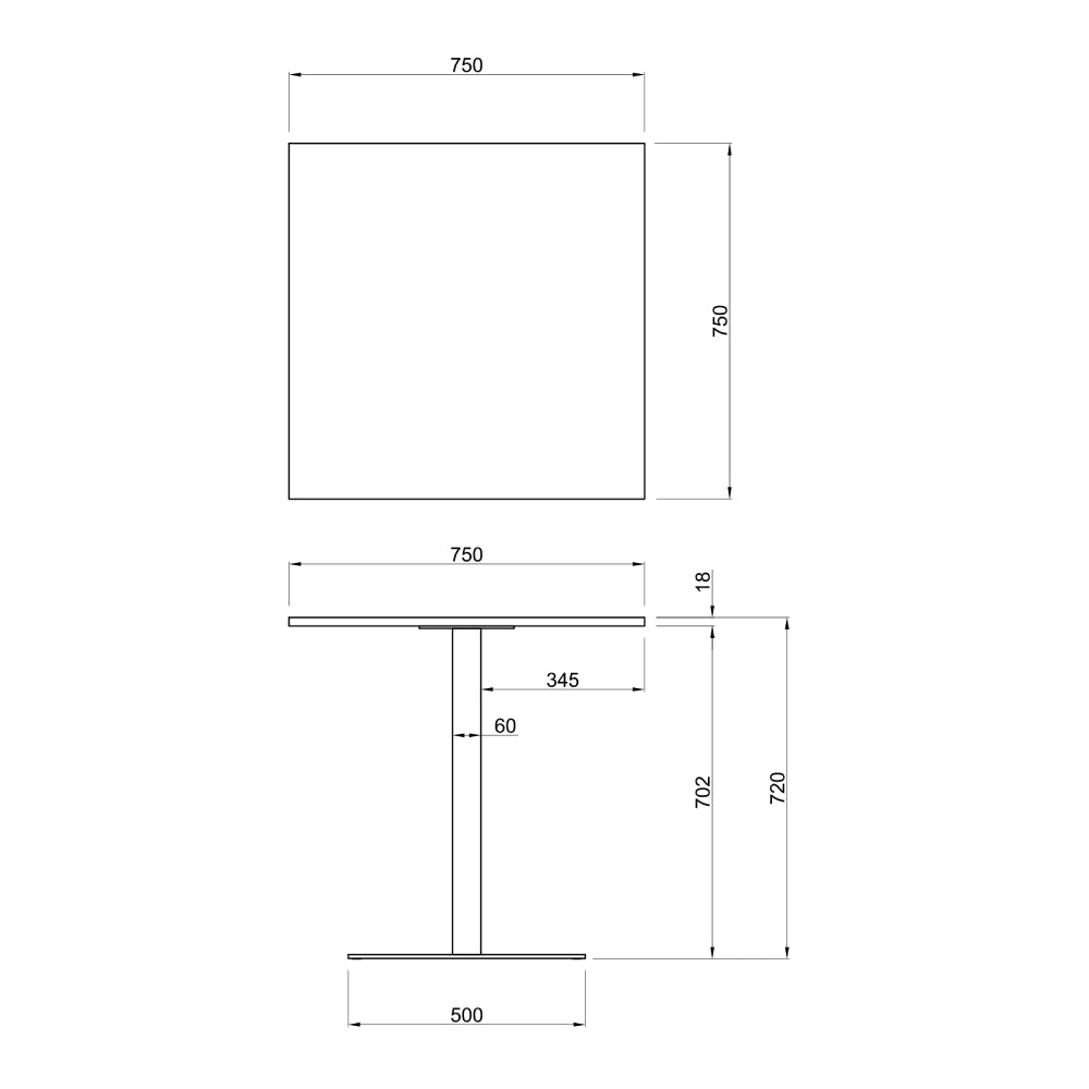 法人様限定 リスタ カフェテーブル 角型 正方形 1本脚 木目天板 サイドテーブル ミーティング【rfrct】