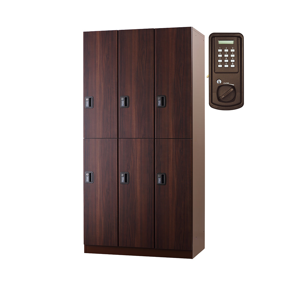 更衣室の統一感を高めるブラウン木目ロッカー